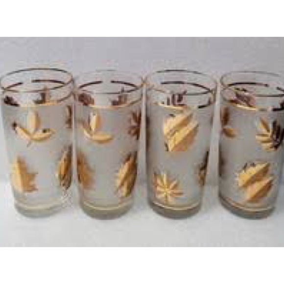 Vintage MCM Libby’s Set of Four Frosted Collin’s Gold Leaf 12oz 7” Tall Glasses - Picture 1 of 14